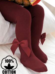 1 Pair Cotton Bow Decor Baby Tights, Infant Leggings - Red - View 6