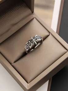 1Pc Vintage Star Decor Ring For Men For Daily Decoration Copper Silver Color
