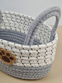 1 pieza Cesta de almacenamiento tejida de cuerda de algodón abierta con decoración de huella de mascota, adecuada para decoración del hogar, almacenamiento de cosméticos en dormitorio, clasificación de juguetes de niños, almacenamiento de alimentos para mascotas, adecuada para decoración de regalo de Navidad