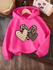 Toddler Girls' Cartoon Pattern Warm Hooded Sweatshirt - Hot Pink - View 3