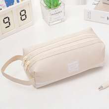 1pc Korean Style Dual Layer Oxford Cloth Handheld Stationery Bag, Spacious Capacity Zipper Pencil Case For Students - Multicolor - View 12