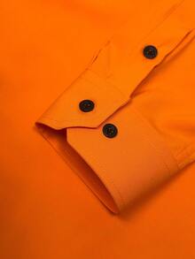 Men Solid Color Button Design Business Formal Long Sleeve Shirt, Fall - Orange - View 4