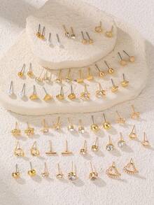 30 Pairs Fashion Cute Bowknot, Heart, Faux Pearl, Flower, Rhinestone Stud Earrings Set, Gift For Girls - Multicolor - View 2