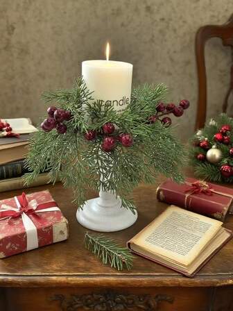 Noshenkesong Red Fruit Eucalyptus Wreath Ring, Christmas Decorative Candle Wreath, New Year Home Table Decoration, Door Decoration Small Wreath