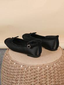 Women's Ballet Flats, Fashionable Square Toe Slip-On Soft Bottom Shoes, Versatile Flat Shoes, Black Flat Bow Tie Loafers, Size Run Large, Plus Size 35-43