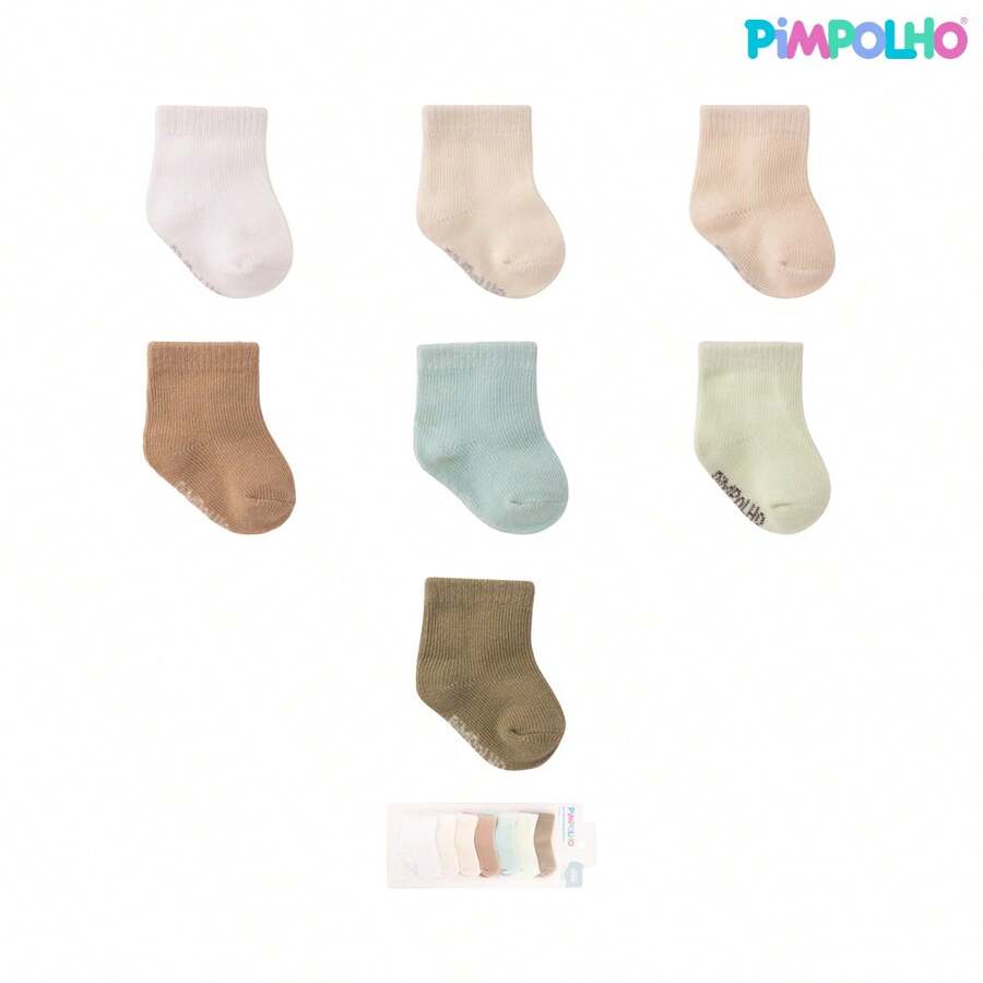 Kit 7 Pairs Of Plain Socks For Baby Girl Boy Neutral Week - Green - View 1