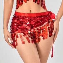 1pc Women's Belly Dance Sequin Hip Scarf Chiffon Tassel Belt Waist Chain Shawl Carnival Shiny Costume Mardi Gras Stage Dance Accessories - Multicolor - View 8