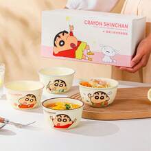 CRAYON SHINCHAN Nuevo tazón de arroz fresco de Crayon Shin-Chan, tazón beige lindo, vajilla de cerámica de dibujos animados de alta calidad