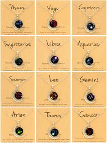 1pc-12pcs Retro Luminous Moon 12 Zodiac Signs Pendant Necklaces, Party Birthday Gifts & Daily Wear