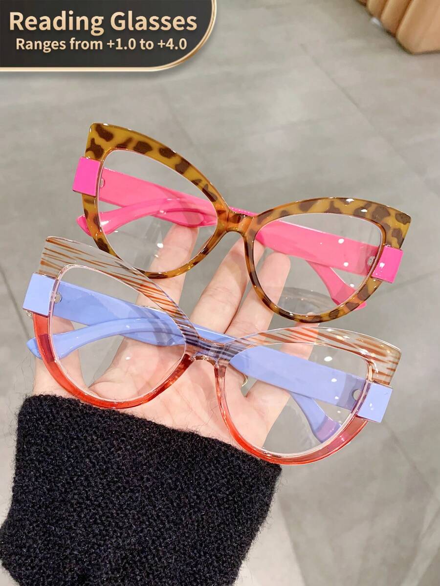 LiMiaoMiao 1 件超大猫眼老花镜，男女适用，复古风格，透明镜片，电脑/老花镜，放大倍数 +1.0 至 +4.0