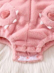 Baby Girls Cute Monster Design Baby Bodysuit + Sock Set, Cartoon Hooded Outfit For Autumn/Winter - Pink - View 7