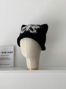 妖蝶针织帽时尚百搭适合秋冬街头风Y2K猫耳帽保暖护耳复古百搭超大针织防寒帽 - 彩色 - 查看 18