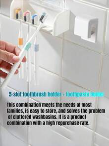 1/2 piezas Soporte para cepillos de dientes montado en la pared sin perforación con tapa, soporte para cepillo de dientes eléctrico para baño, estante para almacenamiento de pasta de dientes, organizador de cepillos de dientes autoadhesivo de 2/5/6 ranuras para familia, accesorios organizadores de baño (Blanco) - Blanco - Ver 10