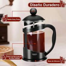 Prensa Francesa de 600ml en Color Negro - Vidrio de Borosilicato Resistente al Calor y Triple Filtro de Acero Inoxidable para Café y Té - Negro - Ver 4