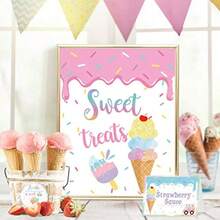 DIce Cream Bar Decor Kit Summer Ice Cream Sundae Bar Glitter Banner Ice Cream Table Sign Food Labels Tents Cup Tag Sticker For Ice Cream Theme Baby Bridal Shower Bday Wedding Graduation Party Plies10 - 粉紅白 - 查看 4