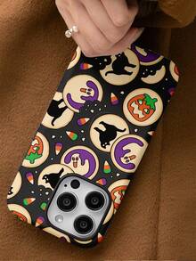 Hallows' Day Circular Ghosts, A Black Cat, Pumpkin Lanterns And Candies  Elements Two-In-One Matte Texture Phone Case Suitable For Compatible With Iphone17,17Air,16, 15, 14, 13, 12, 11, PRO MAX,PLUS,X,XS,XSMAX,As Well As , Galaxy S21/22/23/24/25 Ultra/FE+,NOTE20 Ultra,A71/56/55/54/53/52/36/35/34/26/25/23/16/15/14/13/06 - 彩色 - 查看 3