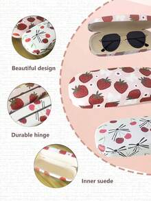1pc Minimalist Fruit Eyeglasses Storage Box, Anti-Drop & Pressure Resistant Metal Box, Minimalist Student Eyeglasses Case, Cherry & Strawberry PU Leather Eyewear Case, All Season