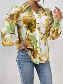 Women's Elegant All-Over Print Front Button Down Vacation Shirt