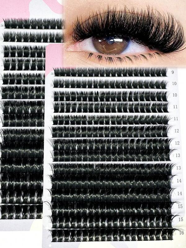160/190/200 piezas Extensiones de pestañas individuales en racimos, mezcla de 8-16mm, rizado C, para extensión de pestañas DIY en casa