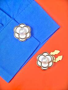 1pc/2pcs Button Cover For Shirt Pearl Cufflinks Covers Flower Vintage Sleeve Button Clip On Button For Dress Wedding Tux Decoration Button Clothing Accessories Gifts And Party - Gold - View 2