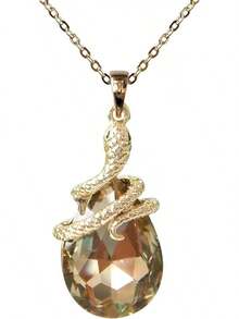 18k Gold Plated Water Drop Crystal Multicolor  Snake Pendant Necklace 16"+2"2025 - Brown - View 8