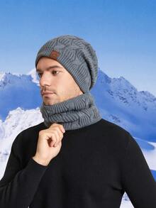 男士保暖帽和围巾套装，保暖内衬针织便帽，秋冬季厚针织帽 - 彩色 - 查看 6