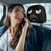 2 Funny Car Headrest Covers - Expressive Eyes And Mouth Design, No Stuffing Required, Quick Installation, Suitable For All Cars, SUVs, And Trucks - Halloween, Christmas, And Everyday Decorations - Funny Car Interior Accessories For Men And Women - Easy Clip-On Installation - 黑色 - 查看 5