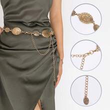 1 قطعة سلسلة خصر غربية ذهبية كبيرة الحجم، حزام معدني مزين بالعملات، إكسسوار جسم لإطلالة بوهيمية في المهرجانات والشاطئ