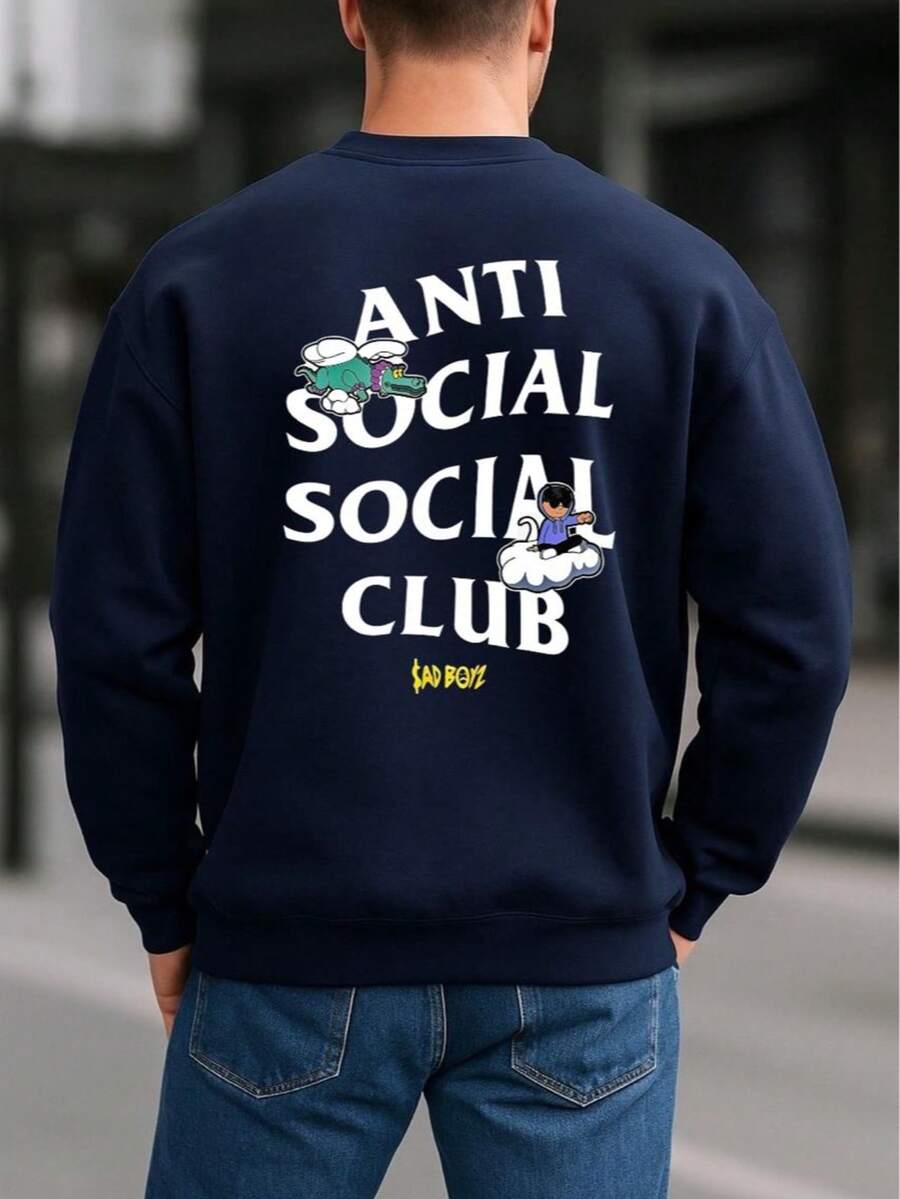 Sudadera Cuello redondo Lisa Básica caballero Casual Cómoda Juvenil - Azul Marino - Ver 1