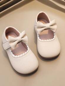 Cute Solid Color Bowknot Decor Mary Jane Shoes For Girls, Lightweight Non-Slip Soft Flat Shoes For All Seasons