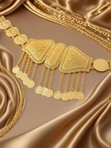 Herseygold 土耳其库尔德镀金女士腰带，配阿拉伯中东硬币链，适合节日婚礼服饰首饰 - 金色 - 查看 6