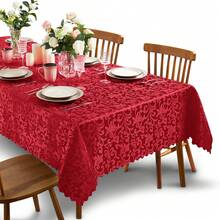 1 Stück rote Jacquard Tischdecke, ein knitterresistenter und waschbarer Tischbezug aus Polyesterfaser, geeignet für die Tischdekoration an Weihnachten, und ein abnehmbarer Tischbezug aus reinem Polyesterstoff für den täglichen Gebrauch.