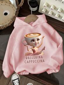 1pc Tween Girl Casual Printed Pullover Sweatshirt, Warm Thermal Lined, Long Sleeve, Autumn/Winter Student Youth Clothing - Fun And Colorful Sweatshirt To Inspire Imagination In Every Child - Pink - View 1