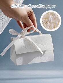 20/10pcs-Faux Pearl Decor Gift Bag, Simple Wrapping Bag For Party,Pearl Handle Decor Paper Gift Box,Exquisite White Gift Packaging Box For Valentine's Day Wedding Gift,Letterpress Printing Flower Box Mini Packaging Bags Paper Box For Gift Set Box Small Gift Bags Wedding Favors Party Decor,Mother's Day Gifts,Gift,Bridal Shower Autumn,Valentine's Day Party Favors