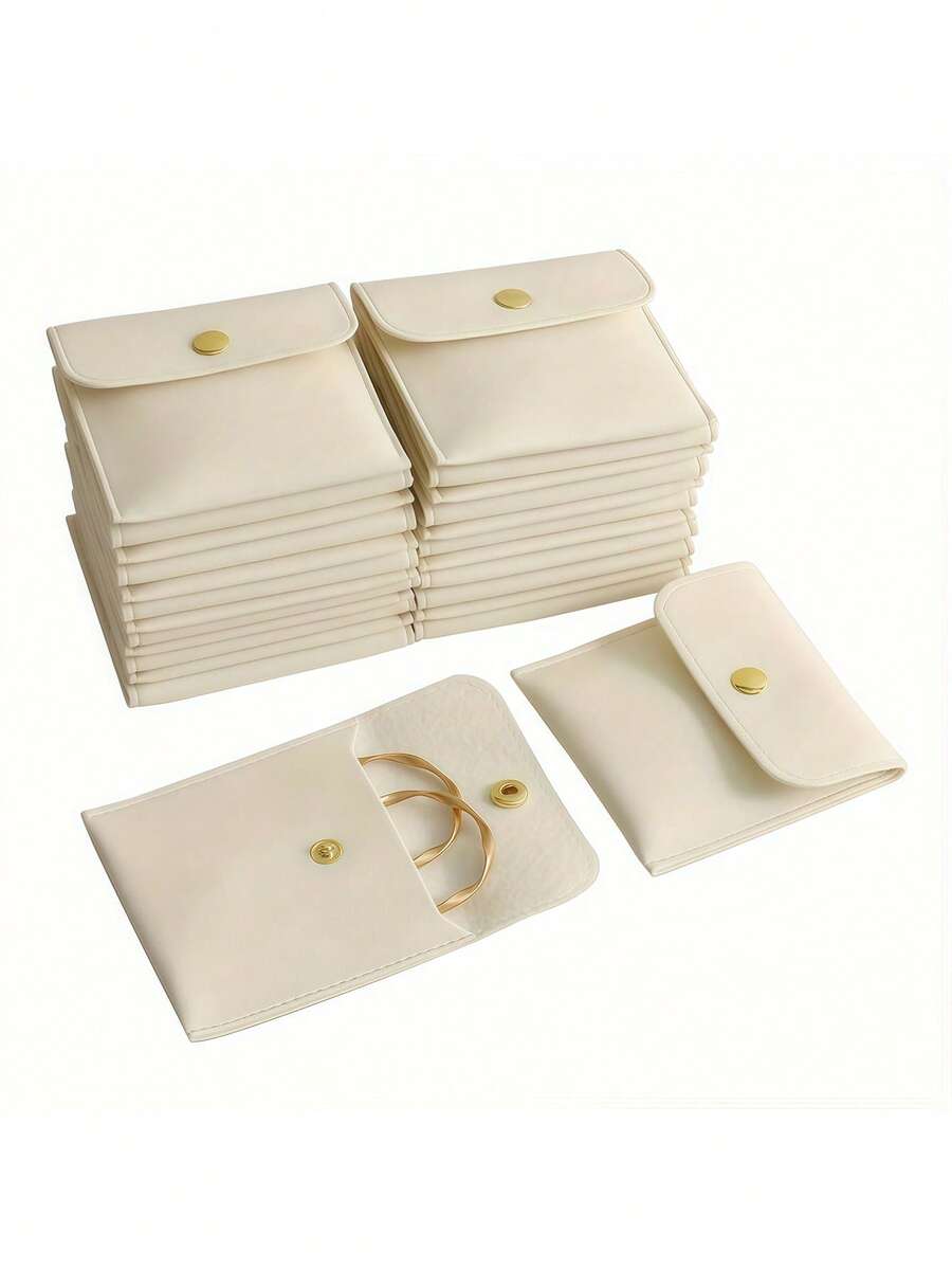 1/5/10pcs Faux Leather Jewelry Pouches With Snap Closure, Luxury Gift Bags For Earrings, Necklaces, Bracelets And Rings Storage