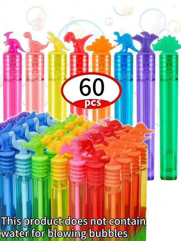 60 قطعة لعبة نفخ الفقاعات اليدوية الصغيرة، أنابيب فقاعات ملونة، إكسسوارات لأجواء حفلات الزفاف، أعواد فقاعات بشكل ديناصور (سائل الفقاعات غير مشمول)