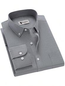 Rand paul Men's Long Sleeve Oxford Shirt, Plain, Casual And Formal, With Versatile Pocket - 灰色 - 查看 2