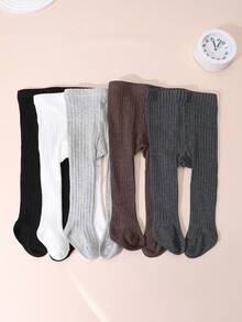 5双装女宝宝简约百搭条纹打底裤，适合日常搭配 - 彩色 - 查看 4