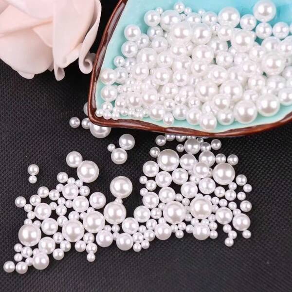 4/6/8/10/12/16/18/20mm Beige Faux Pearl Beads ABS Loose Round Beads Jewelry Craft Making White Beige DIY Clothing Beads Supplies Sewing Accessories Earring Bracelet Necklace Key Chains Vase Fillers Home Decoration