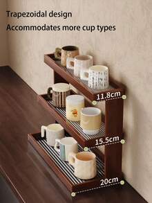 Three-Tier Bamboo Coffee Bar Storage Rack-Easy Assembly, Ideal For Kitchen, Dining Room, Cosmetics, And Lipstick Organization. Holds Mugs And Water Glasses. Features Natural Bamboo Grain. Space-Saving Home Decor And Countertop Organizer. Bamboo Kitchenware. - Walnut - View 8