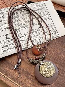 1 Piece Light Luxury Wind Multi-Layer Leaf Diamond Ball Feather Pendant Leather Rope Necklace Europe And The United States Retro Handmade Set Of Collarbone Chain Female, New Chinese Zen Long Paragraph Feather Necklace Female Wind Retro Hundred With Stacked Wear Sweater Chain, Charms,Trinkets,Charms,Christmas,