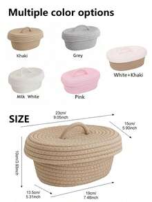 椭圆形收纳篮，波西米亚风格，手工编织桌面收纳盒，适用于客厅书桌，可收纳化妆品、香水、眼镜、相框等，也适用于浴室、家居装饰和海滩风格庭院装饰。节日礼品篮。 - 彩色 - 查看 4