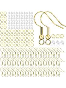 250pcs Silver & Gold Tone Hypoallergenic Earring Hooks Set, Jewelry Making Supplies, Upgraded Premium Earring Making Kit Includes Earring Backs And Connector Rings