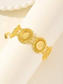 1pc Vintage Gold Coin Bracelet Bohemian Copper Jewelry Suitable For Women's Daily Holiday Dates Wear