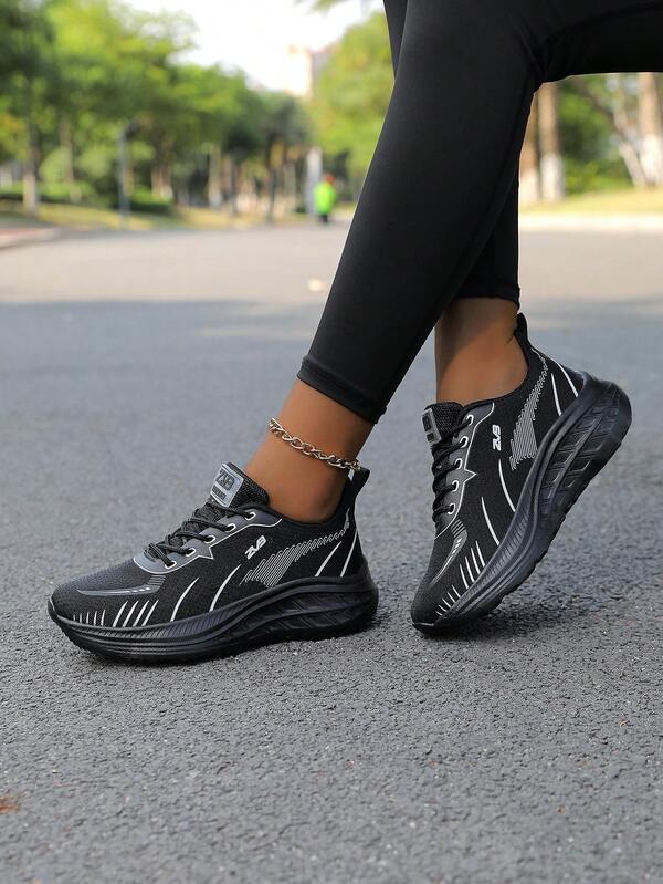 Women's Comfortable Outdoor Casual Lace-Up Sneakers, Breathable Elastic Mesh Sports Shoes, Fashionable Lace-Up Running Shoes, Slip-On Training Shoes