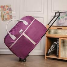 Ladies' Large Capacity Travel Luggage, Portable And Lightweight Wheeled Luggage, Korean Style Short Distance Folding Checked Box - Purple - View 5