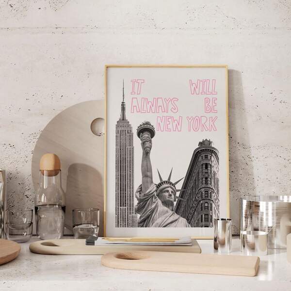 1pc Frameless Preppy NYC Poster, Pink Retro Disco Wall Art, Cute Y2K New York Print For Bedroom & Dorm | Vintage Cityscape Gift, Preppy Aesthetic