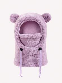 1 件装天鹅绒冬季保暖儿童拉法帽滑雪面罩男童女童多功能羊毛拉法帽防风均码儿童熊耳朵冬季保暖帽 - 耳朵款拉瓦帽 - 查看 12