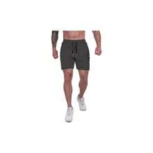 - Pantalones cortos deportivos para hombre, pulgadas, para correr, deportes, gimnasio, con bolsillos con cierre - Gris metalizado + G - Ver 2