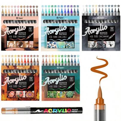 9/12/24/36/48/72/120/168色丙烯马克笔套装，速干不褪色，适用于绘画、插画、手工制作、涂色书、DIY项目，可在纸张、布料、木材、石头、塑料、玻璃、陶瓷、南瓜、金属等多种材质上创作，是学生和成人的理想之选，也是复活节、感恩节、万圣节、圣诞节的绝佳礼物。